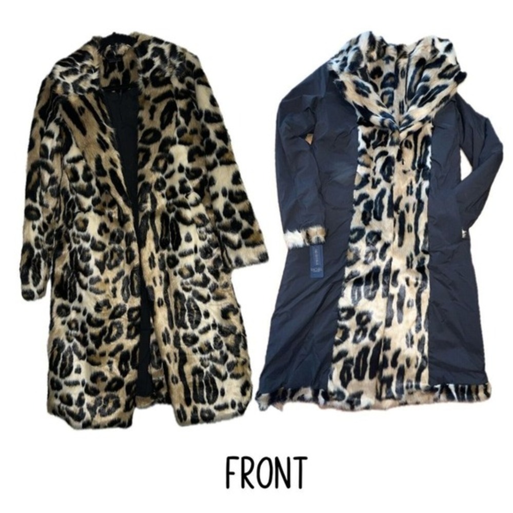New! Rachel‎ Roy faux fur Animal leopard print reversible coat jacket small